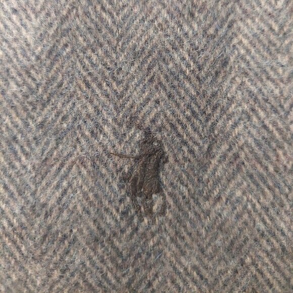 POLO Ralph Lauren Brown Tweed Blue Plaid Reversible Scarf Embroidered Polo Logo - Picture 6 of 6